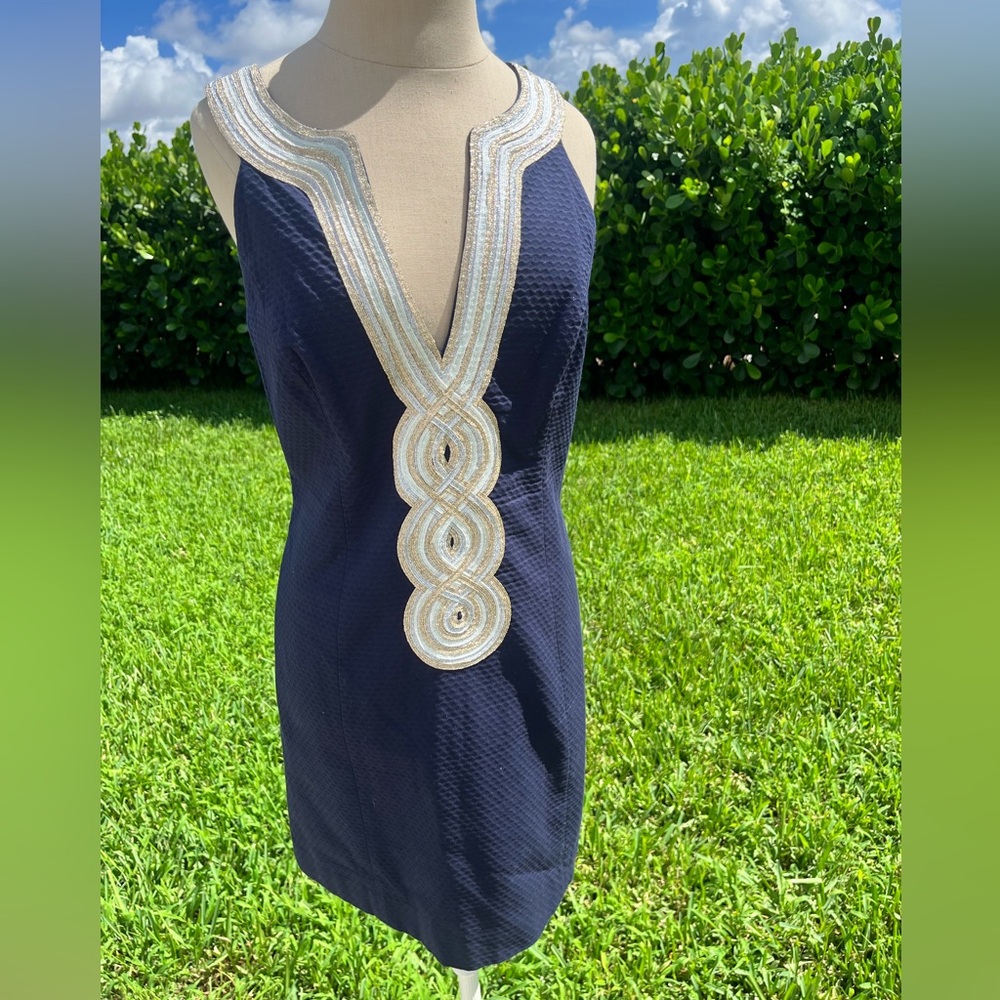 Lilly Pulitzer Navy Dress with Gold Accents